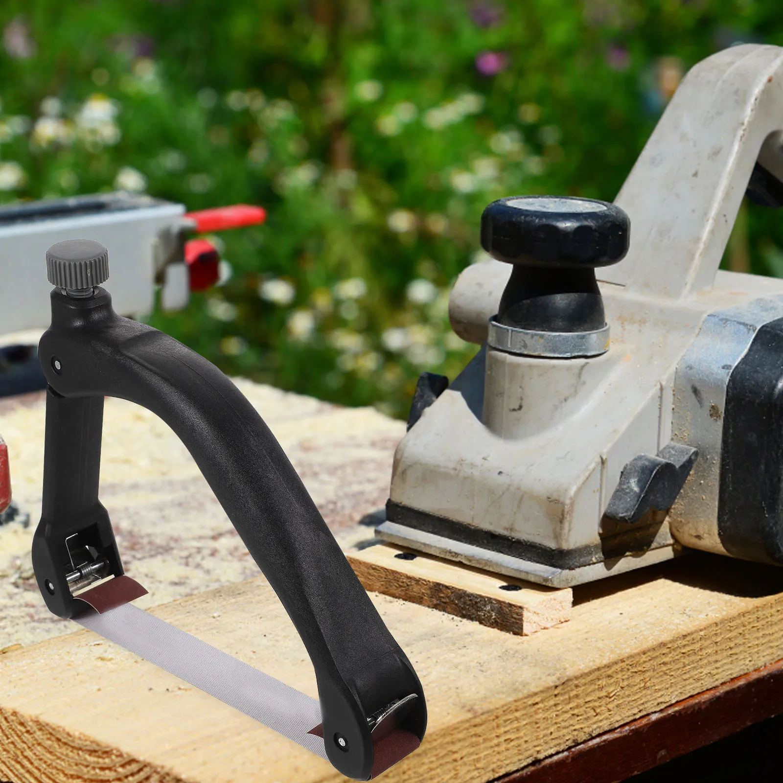 

1 set Bow Shaped Sandpaper Holder ABS Material Comfort Grip Adjustable Length Spring Slots Woodworking Hand Sander Sanding Tool