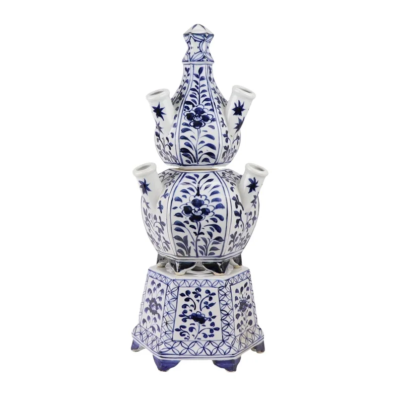 blue and white flowers pattern tulip porcelain pagoda