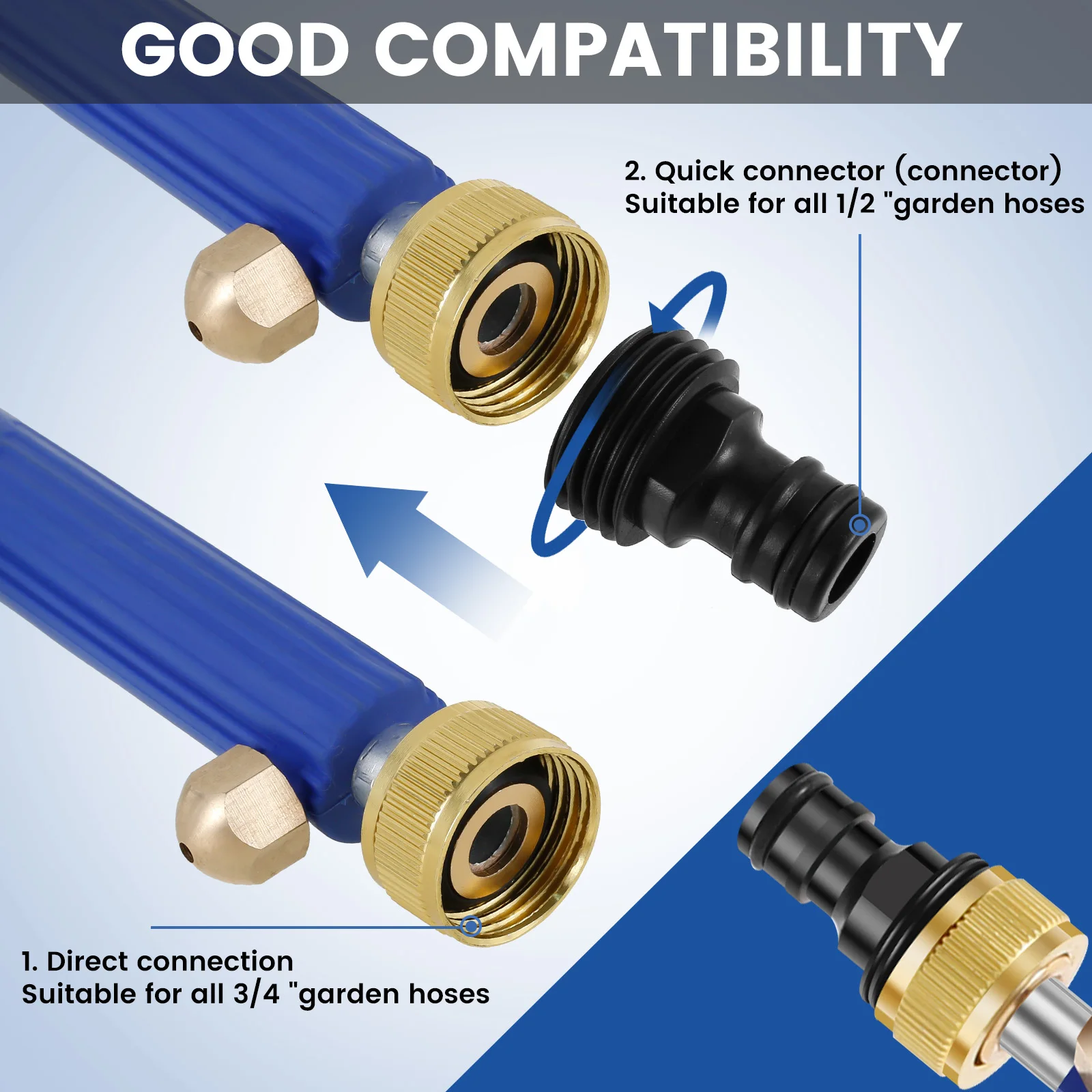 جهاز تنظيف يعمل بالضغط العالي عصا سقي الحديقة البخاخ تنظيف انس مع 2 فوهات مختلفة وأداة سقي موصل سريع للخرطوم #3