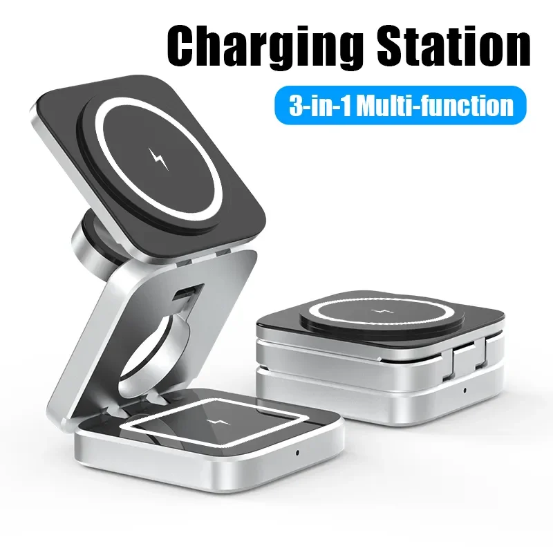 3 In 1 Foldable Magnetic Wireless Charger Stand For iPhone 15 14 13 12 Pro/Max/Plus AirPods 3/2 Station Dock Fast Charger Holder