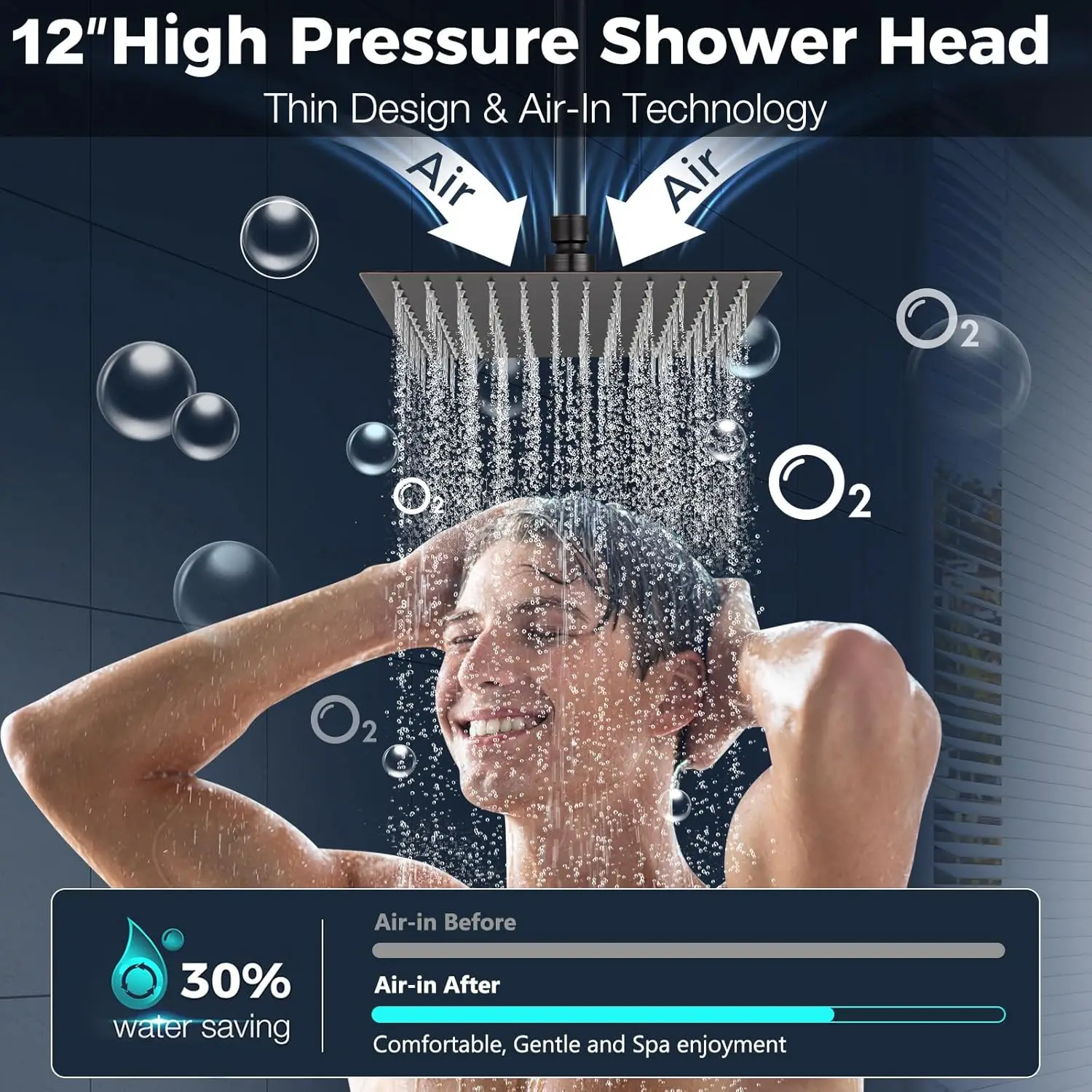 All Metal Rainfall Shower Head with Handheld Spray, 12'' High Pressure Rain Shower Head with 16'' Upgrade Adjustable