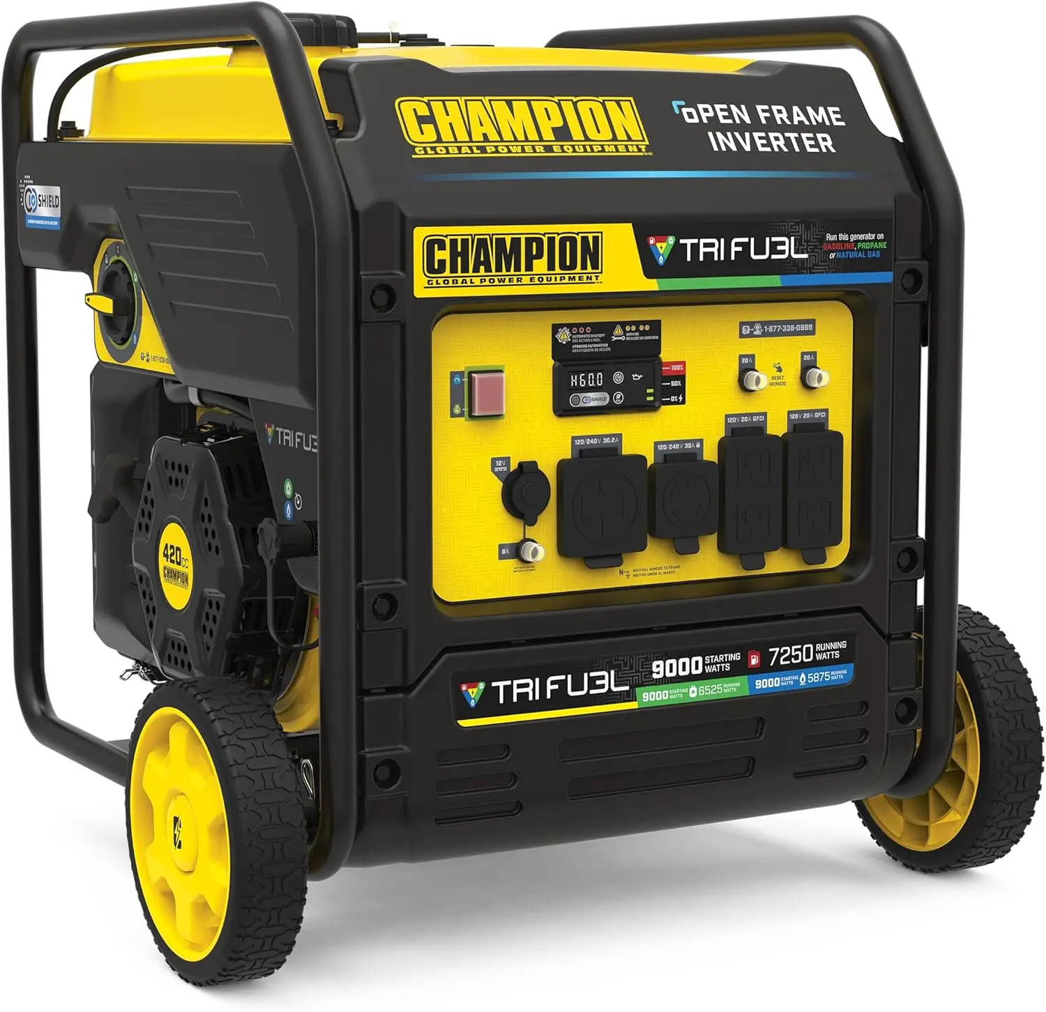 

9000-Watt Electric Start Tri Fuel Home Backup Portable Open Frame Inverter Generator with Quiet Technology and CO Shield