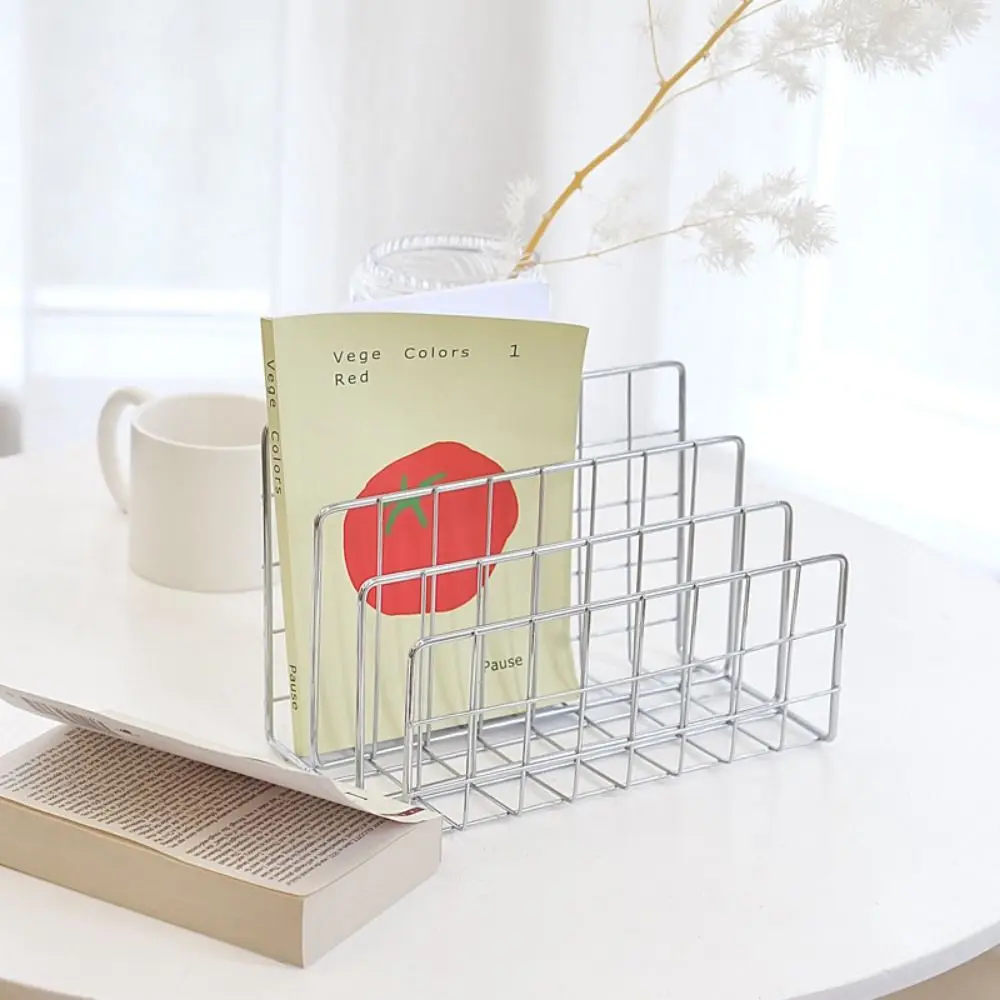 1Pcs Durable Book Rack Iron Bookshelf Magazine Organiser Hollow Book Shelf Home Basket Newspaper Storage Holder