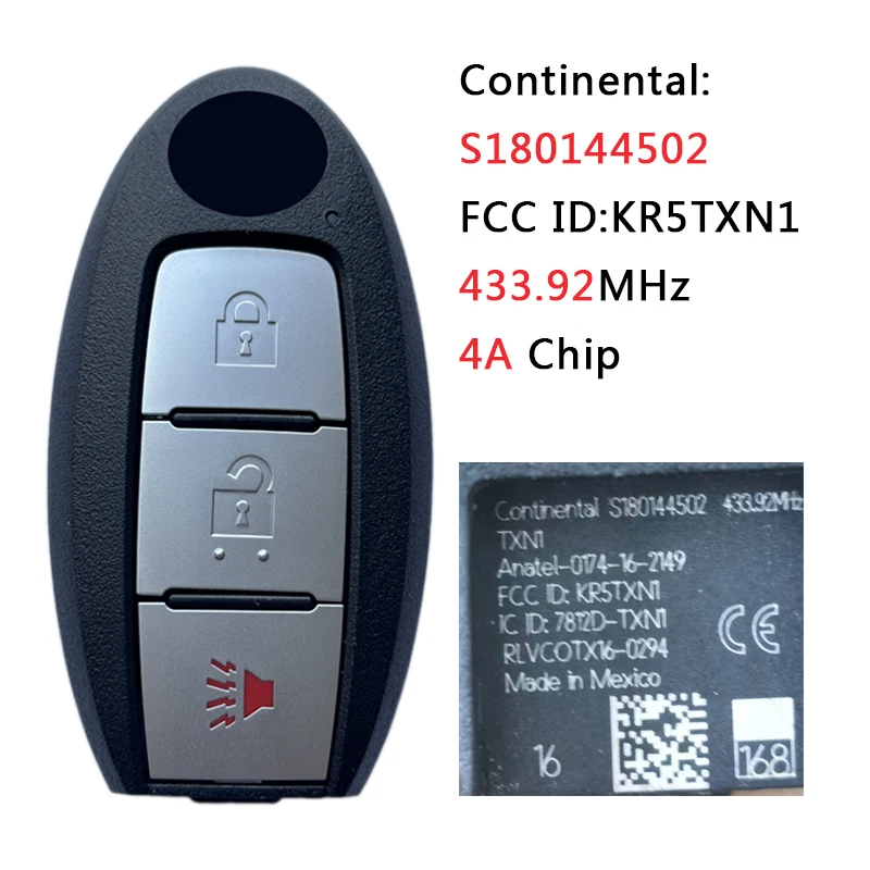 HNKeys KR5TXN1 S180144502 Remote Smart Car Key For Nissan Rogue 433Mhz 4AChip 3BTN Keyless