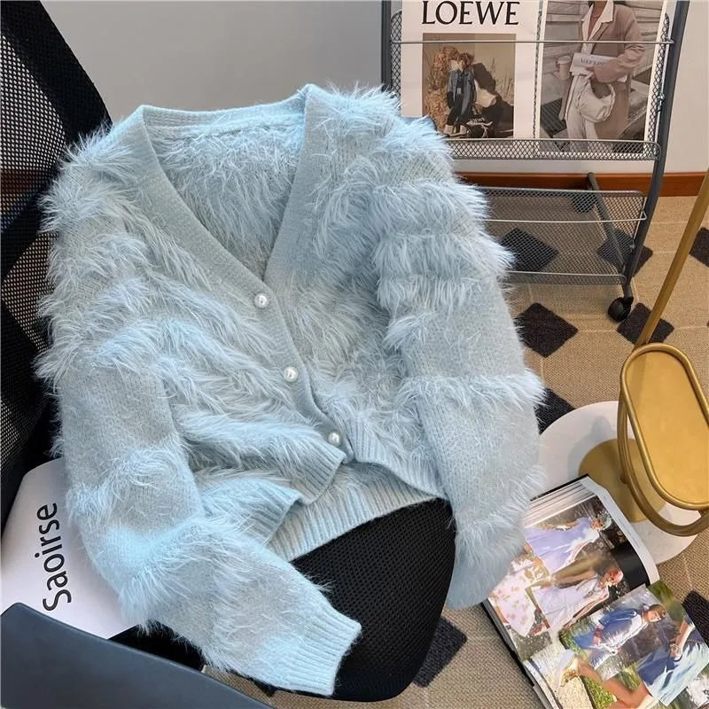 French Small Fragrance Coat Women Imitation Mink Velvet Early Spring 2024 New Gentle Pink Versatile Foreign Style Wool Cardigan