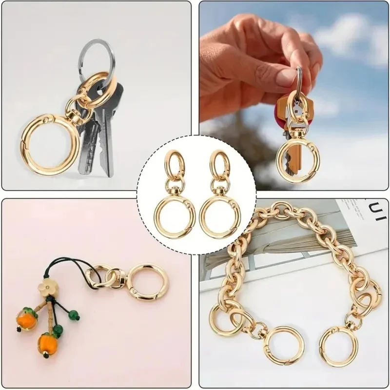2Sets Round Spring Snap Carabiner Clip O Rings Swivel Trigger Hook Metal Clasps Keychain for Handbag Lanyards DIY Crafts - view 5
