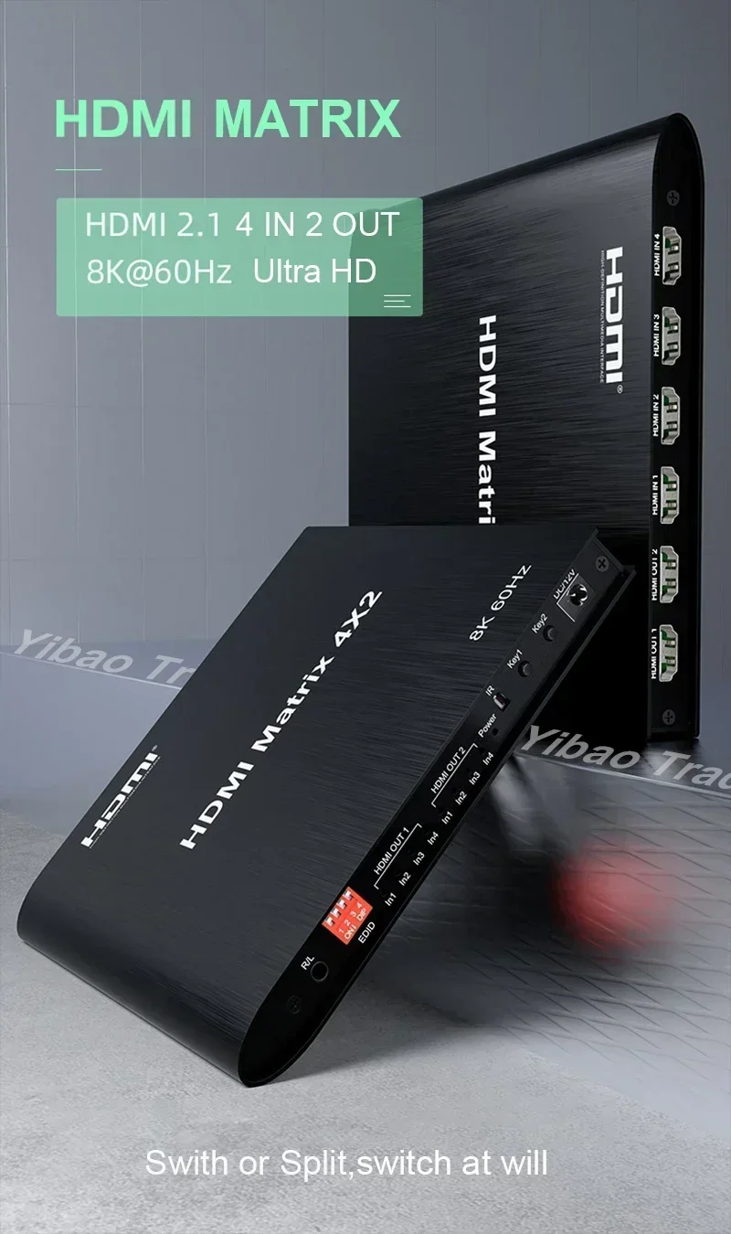 8K@60hz Ultra HD 4x2 Matrix HDMI Switch Splitter 4K 120Hz HDR HDCP 2.3 EDID 4 in 2 Out Video Converter Support Dual Display