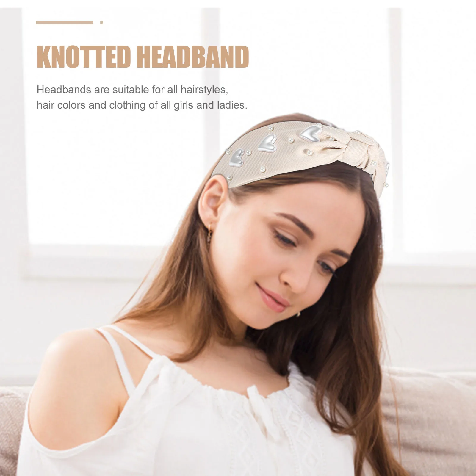 

Женская повязка для волос с жемчугом и сердечком, мягкая тканевая повязка для волос, нескользящая декоративная повязка на голову на день Святого Валентина, декоративная повязка на голову