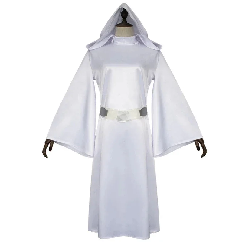 Movie Princess Leia Organa Solo Cosplay Costumes White Long Dress Wig Set Woman Cos Costumes Halloween Carnival Cosplay