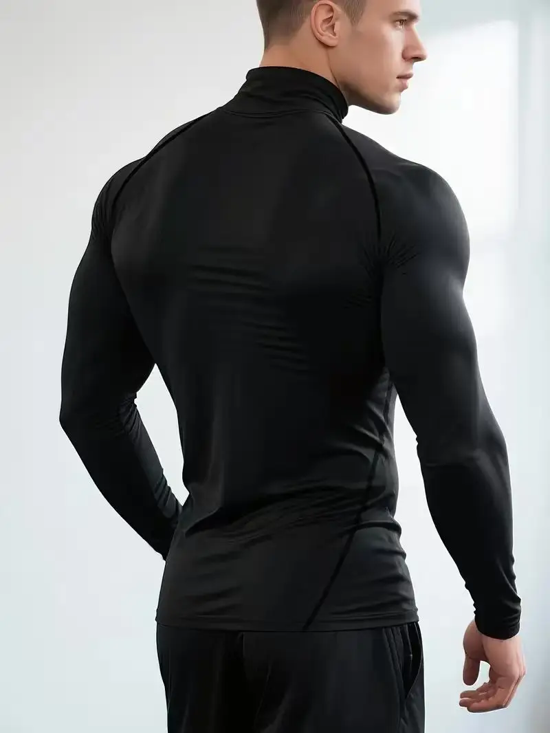 Chemise de sport à col montant pour hommes, 1 pièce, imprimé grande araignée, serré, manches longues, entraînement de gymnastique, haut d'entraînement lisse et extensible