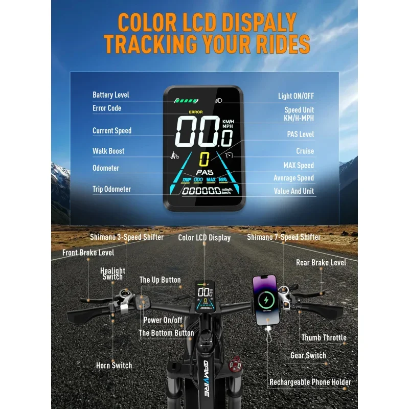 V7 Electric Bike Peak 5000W Motor 52V 32AH Large Battery 65km/h E-Bike 24 inch Tire High Performance off Road Electric Bicycle image 9