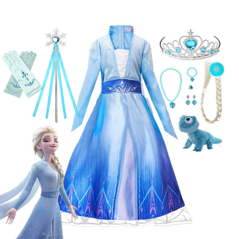 

Girls Frozen 2 Dress up Party Kids Princess Elsa Costume Halloween Role Play Snow Queen Clothing Child Carnival Apparel Vestidos