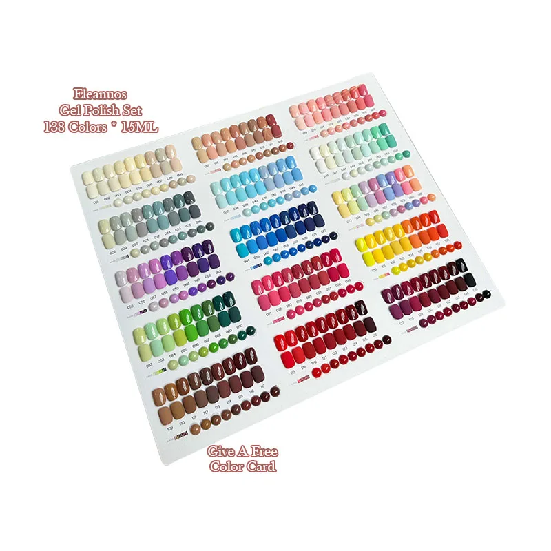 Eleanuos شعبية هلام 135 لون مجموعة كبيرة مختلطة شبه دائمة اللون لامعة بلون مسمار الغراء الأشعة فوق البنفسجية التمهيدي مشبعة مسمار متجر
