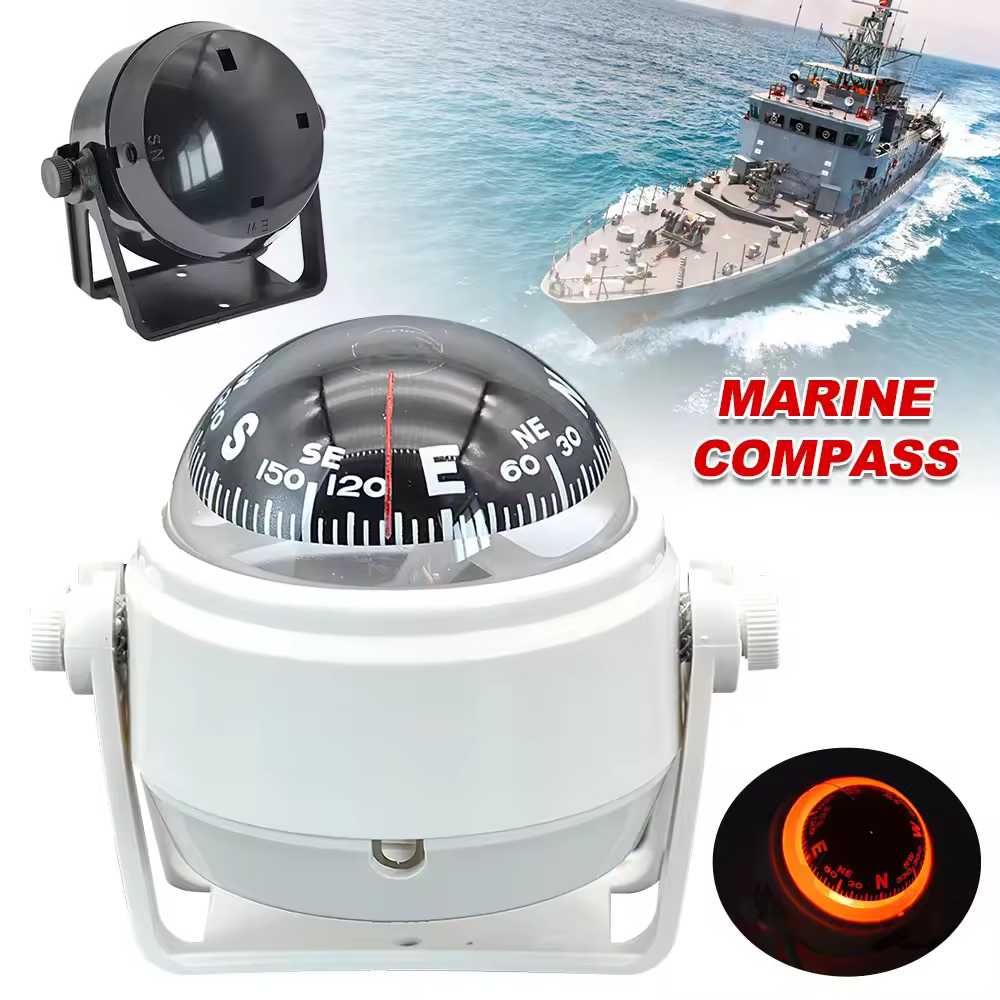 Brújula náutica impermeable, brújula marina pivotante para barco marino con luz LED electrónica para posicionamiento de navegación marina