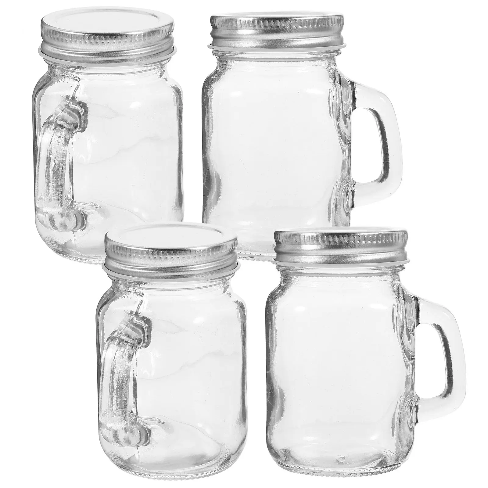 Juego de 4 Mini Frascos de Vidrio con Tapa Hermética y Asa, Ideales para Mermelada, Miel y Almacenamiento en la Cocina