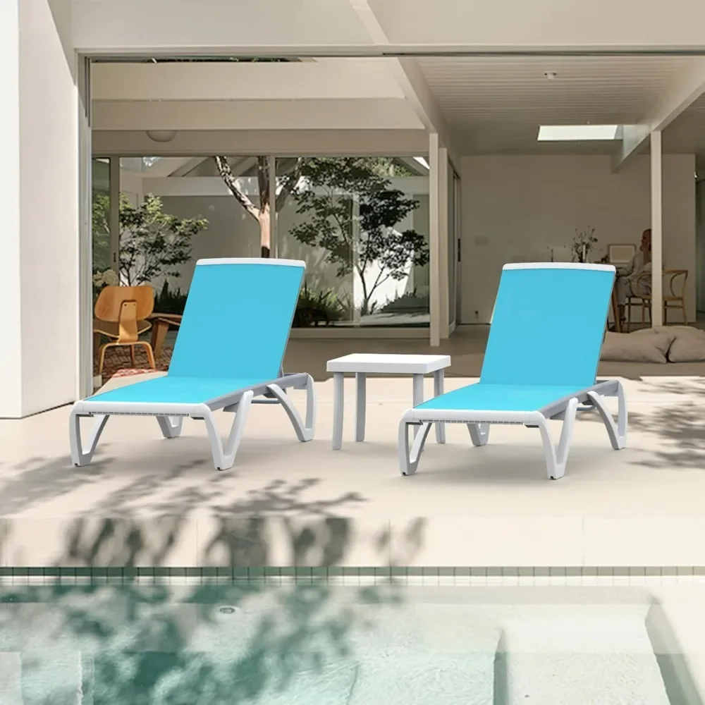 

Chaise Lounge - Aluminum Adjustable Patio Lounge,Plastic Pool Lounge Chair (2 Aqua Lounges W/Table)