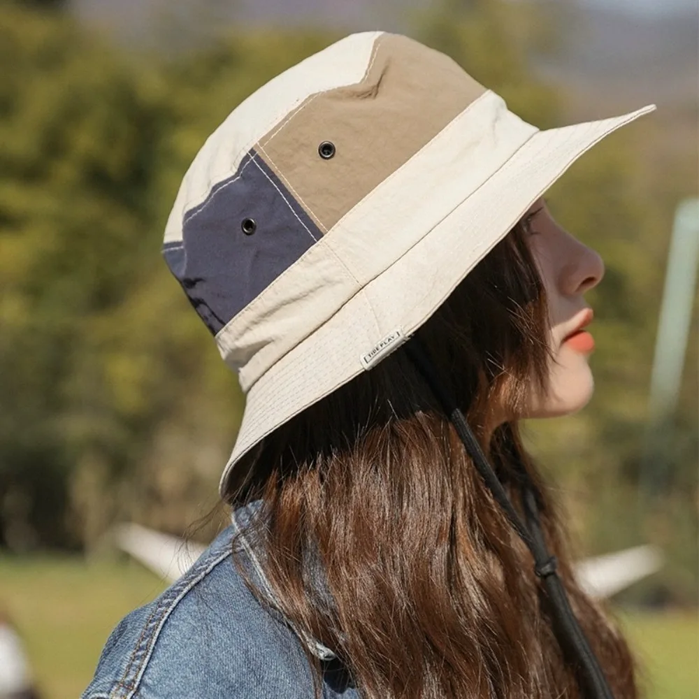 Unisex Color Block Vintage Bucket Hat - Wide Brim Waterproof Boonie Hat, Sun Protection for Summer Outdoor Beach Travel Fishing