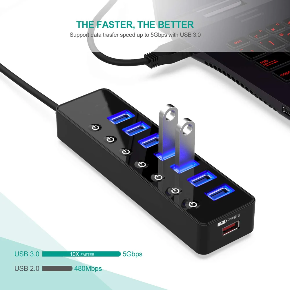 USB 3.0 HUB Multi 5Gbps High Speed 7+1 Adapter Mobile Phone Charging Port USB Splitter For Laptop Adapter Computer Accessories