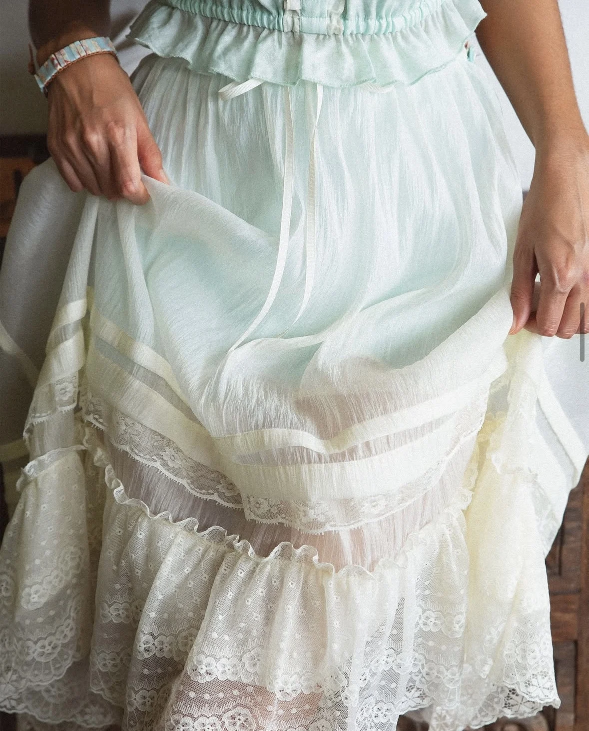 Sexy Chic Sheer Summer Skirt Women French Style Transparent Lace Tiered White Vocation Beach Ruffles Ladies Long Skirts New