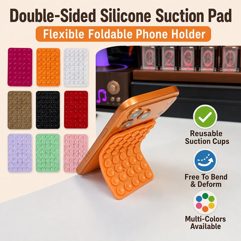 Suction Cup Phone Holder Silicone Anti-Slip Car Mount Folding Double Sided for IPhone 17 16 15 Samsung Xiaomi Tablet