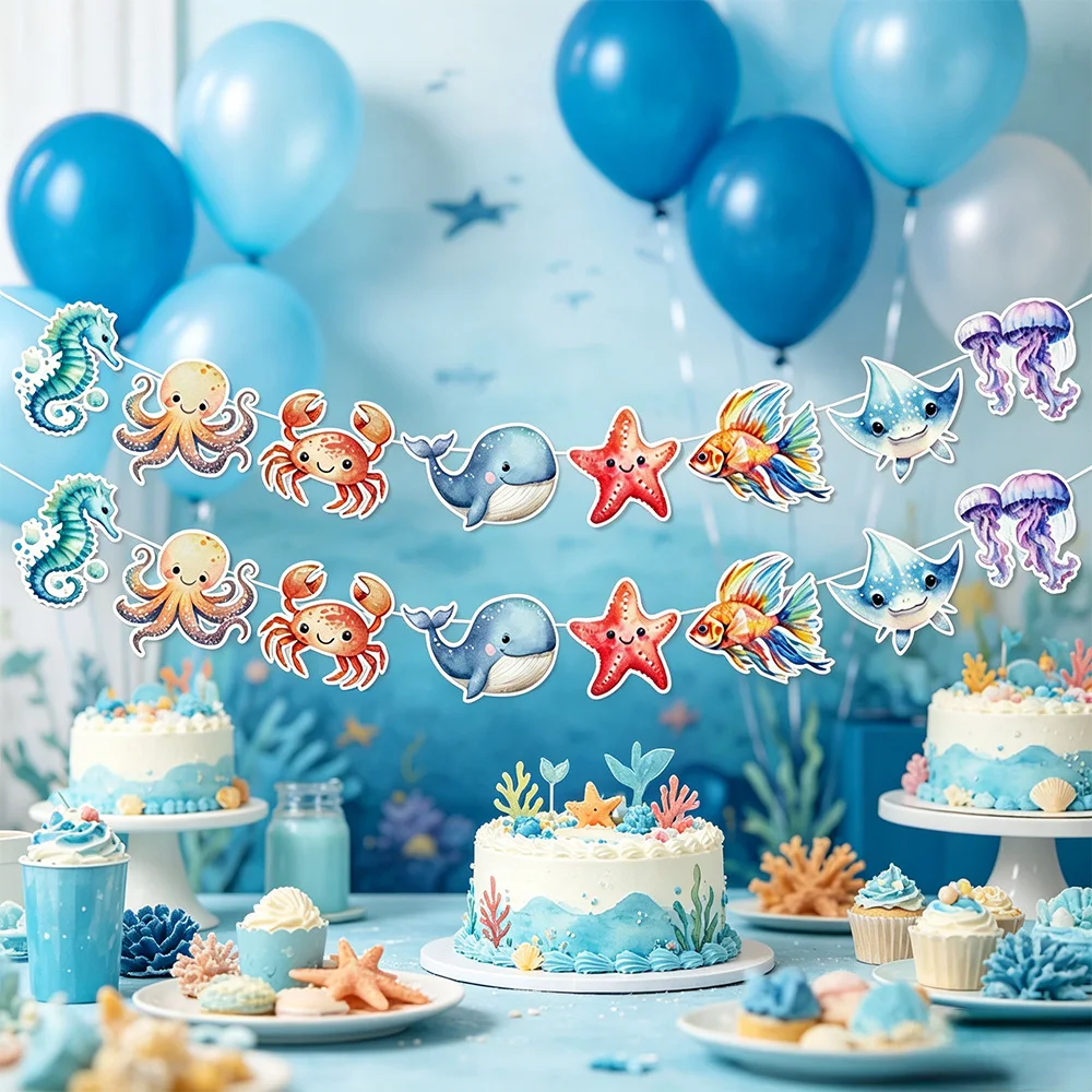 Unterwasser-Themen-Geburtstagsparty-Dekoration Wal-Seestern-Banner Girlande Hängedekoration Kinder Mädchen Geburtstagsdeko Ozean-Party-Dekoration – Detail 4