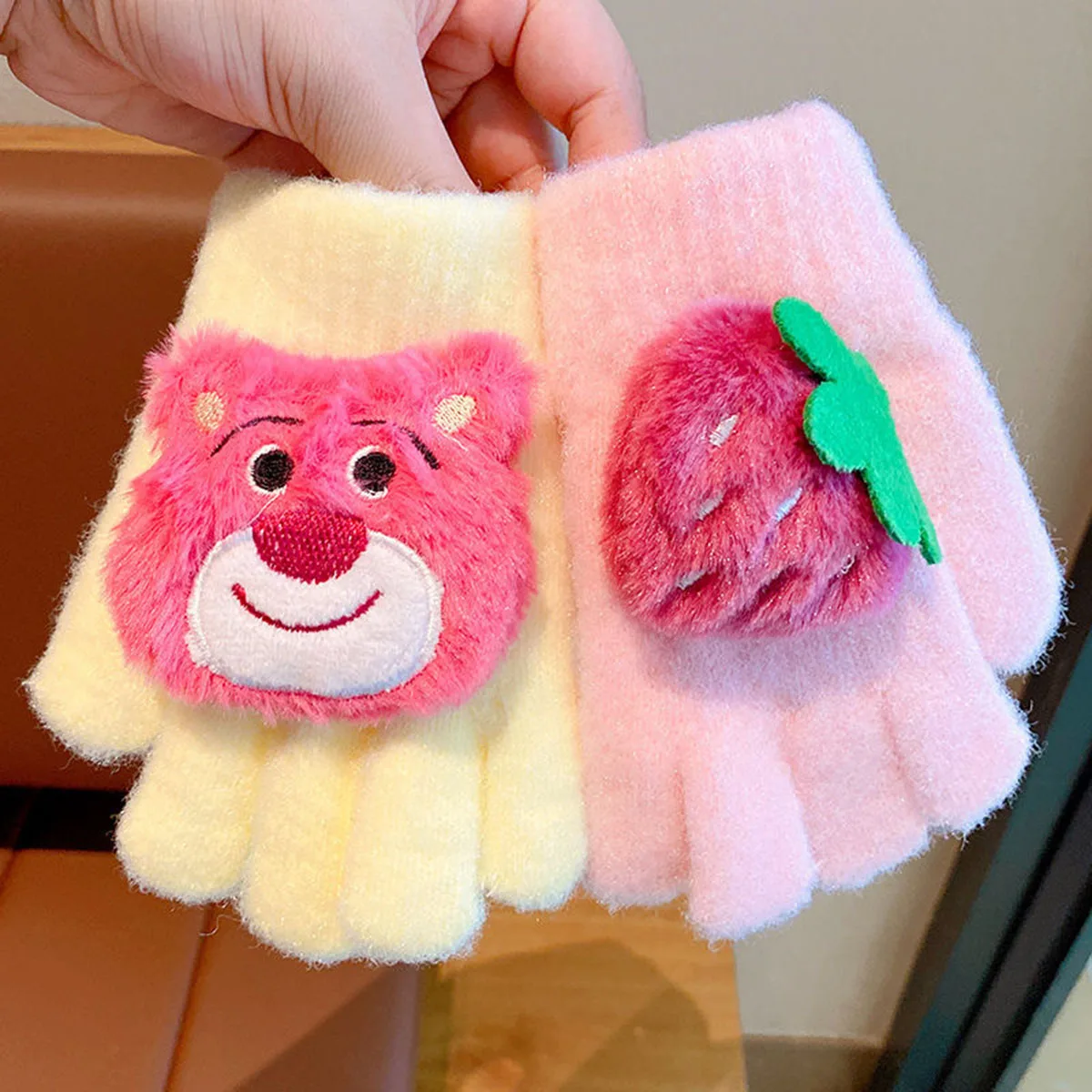 Guanti caldi simpatico cartone animato Ragazza Guanti invernali caldi ispessiti Guanti Guanti lavorati a maglia caldi alla moda