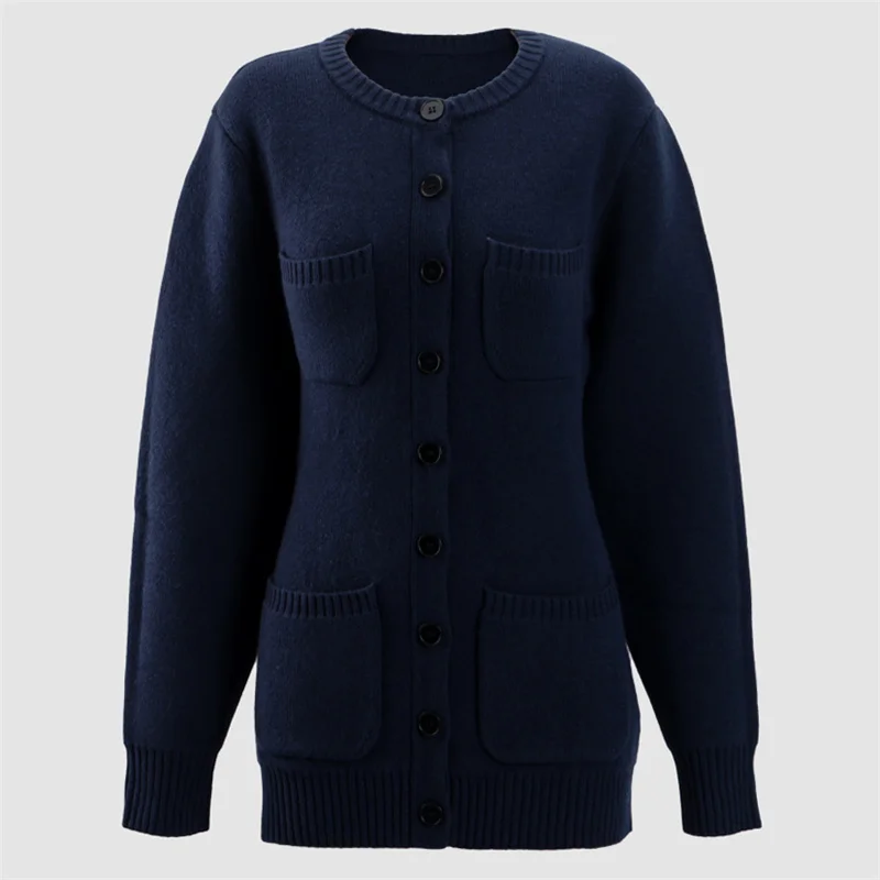 

Cardigan for women New elastic knitted long sleeved top for spring 2026 Single breasted slim fit coat 100% wool Women's sweater