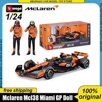 New In Stock Bburago 1:24 Mclaren Mcl38 Miami Gp And Pilot Figuaine Alloy Miniature Diecast Model Lando Norris Doll Custom Toys