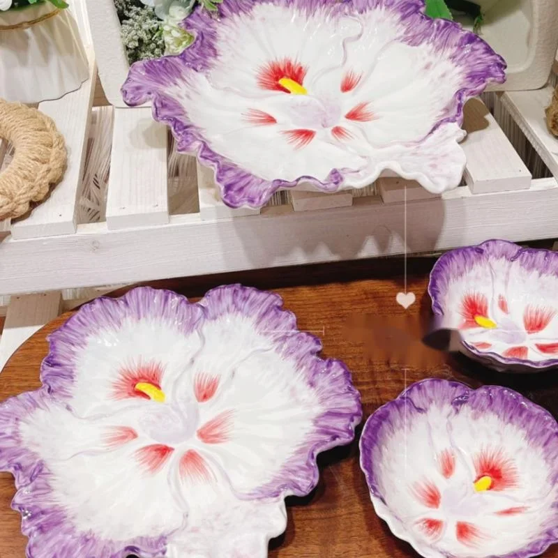 Cuenco de arroz de cerámica con hojas irregulares, plato de fruta seca, hermoso vajilla de comida occidental, diseño creativo en relieve de cerámica para el hogar