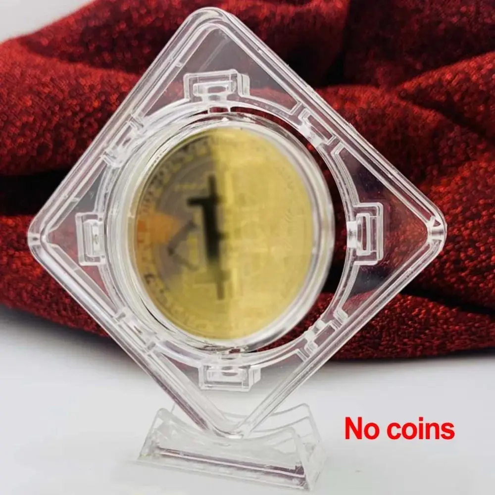 Rotatable Coin Display Case Floating 3D Coin Container Box Clear Acrylic Rotating Bracket Coin Protector Sleeves
