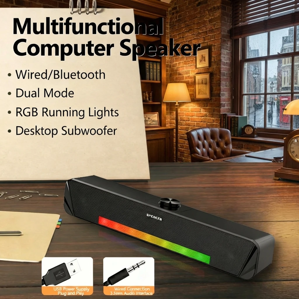 Bluetooth Computer Speakers with Dynamic LED Light Clear Sound Smart Home Theater also for iPhone Xiaomi Vivo Samsung Smartphone