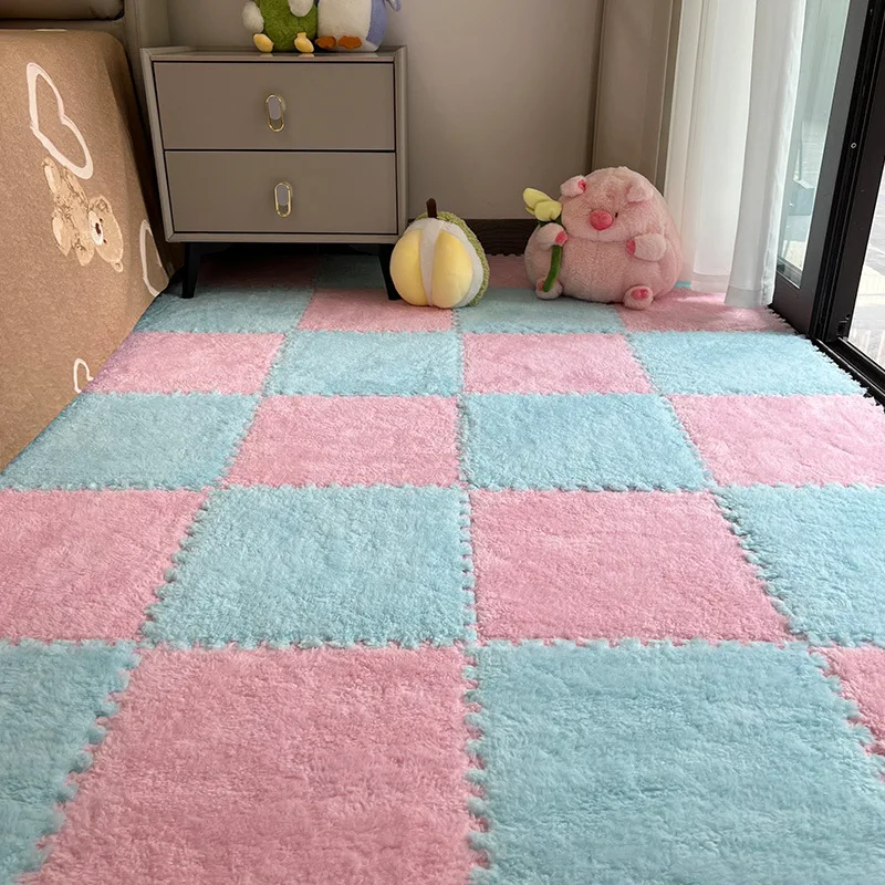 Winter Plush Bedside Carpet, Bedroom, Girl's Room Decoration, Full Bed, Large Area Foam Patchwork Floor Mat, Washable Home Decor