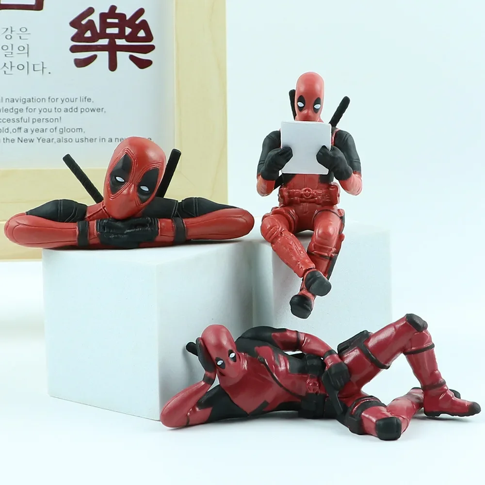 Anime Deadpool Q Version 3 Hand Book Deadpool Sitting Posture Lying Animation Model Table Decoration Toys Figures Halloween Gift