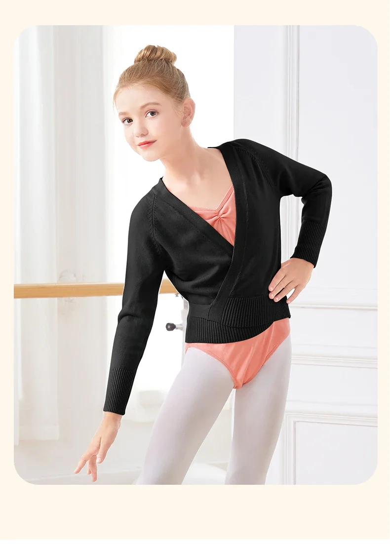 Mädchen Tanzpullover Langarm Strickjacke Tops, Kinder Ballett Übung Wickelschal, Winter Trainingsmantel für Mädchen – Detail 15