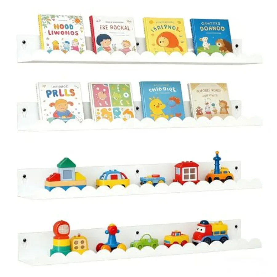 

24 Inch Nursery Book Shelves Set of 4, Metal Floating Shelves for Wall, Scalloped Cloud Book Shelf for Room, Bathroom, Bedroom,