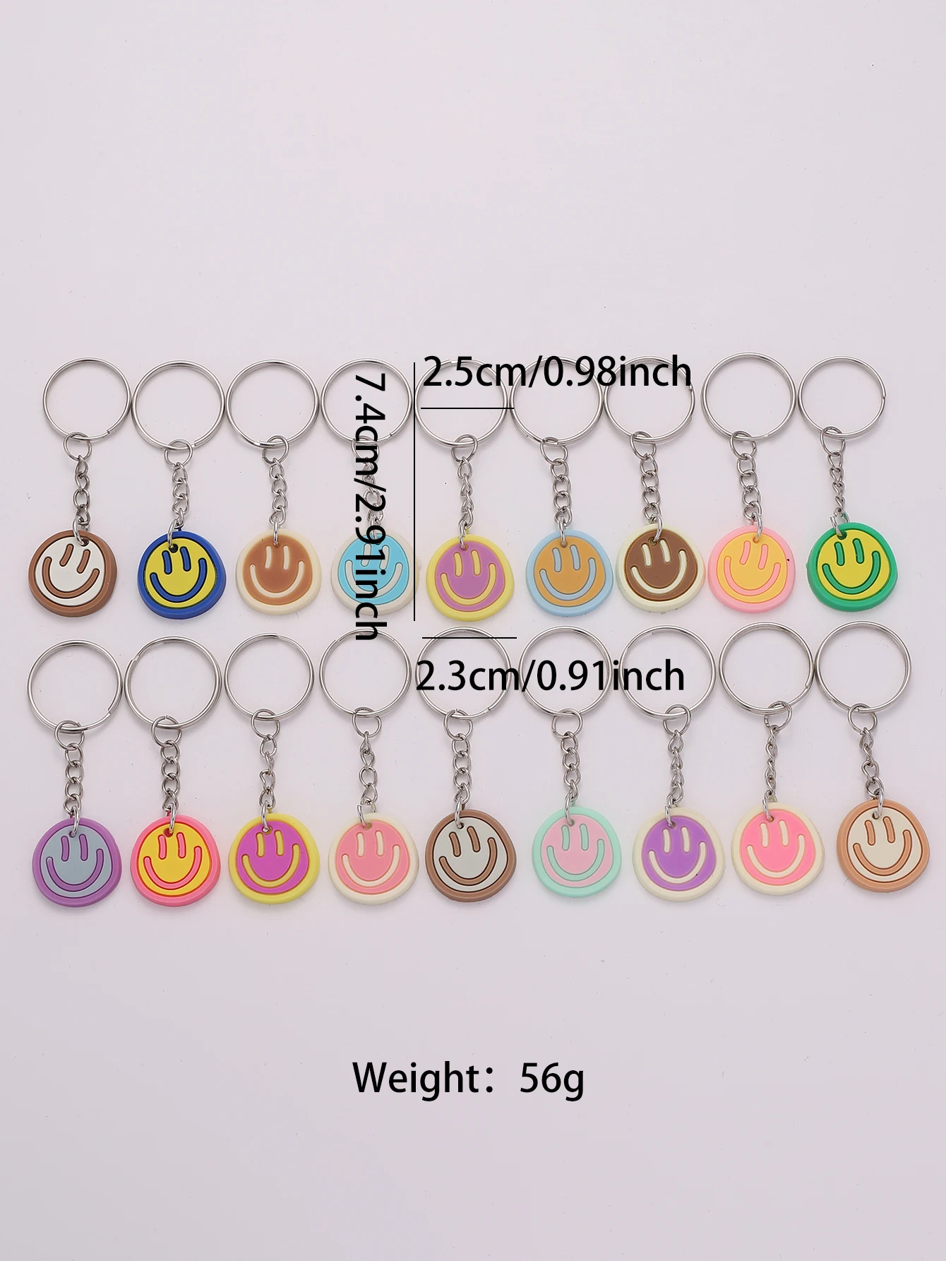 18pcs Cartoon Smile Face Keychain - Cute PVC Key Ring for Purse, Bag, Backpack - Perfect Charm Ideal Birthday Party Favors Gift