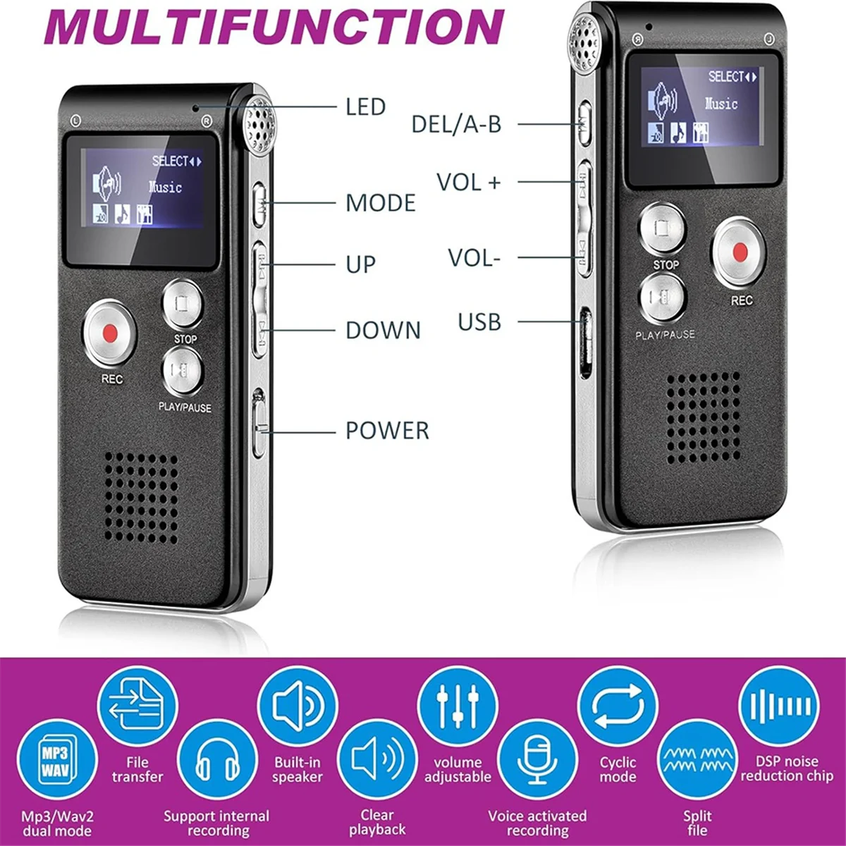 A79G 4종 장비 키트 FM 라디오, 8GB 디지털 음성 녹음기, 스캔용 LED 조명 2개, 고양이 공 배터리 포함