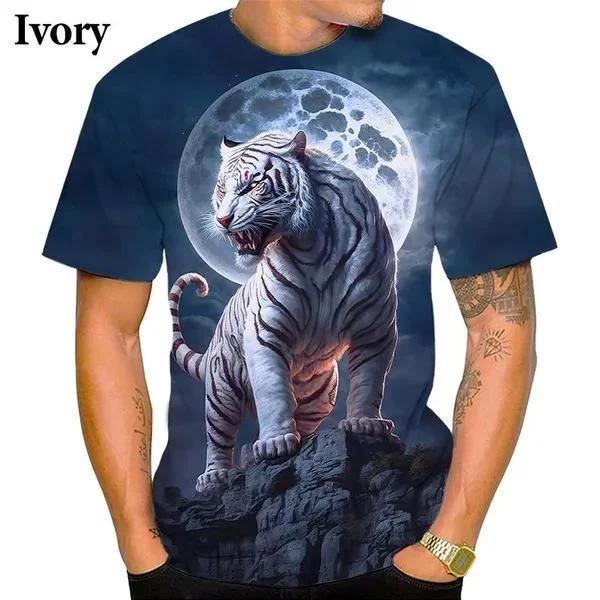 Men Summer Fashion 3D Tiger Printed T Shirts Personality Cool Printing Graphic Tee Shirt Short Sleeve Tops