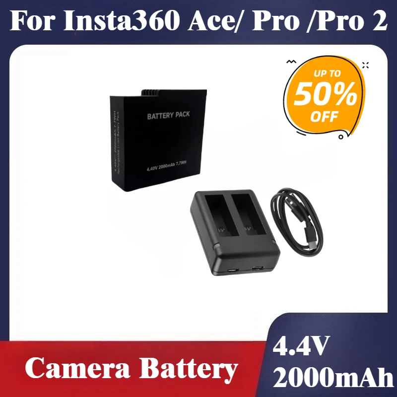 4.4V 2000mAh Camera Battery For Insta360 Ace/ Pro /Pro 2 Camera With USB Type-c Charger High Quality