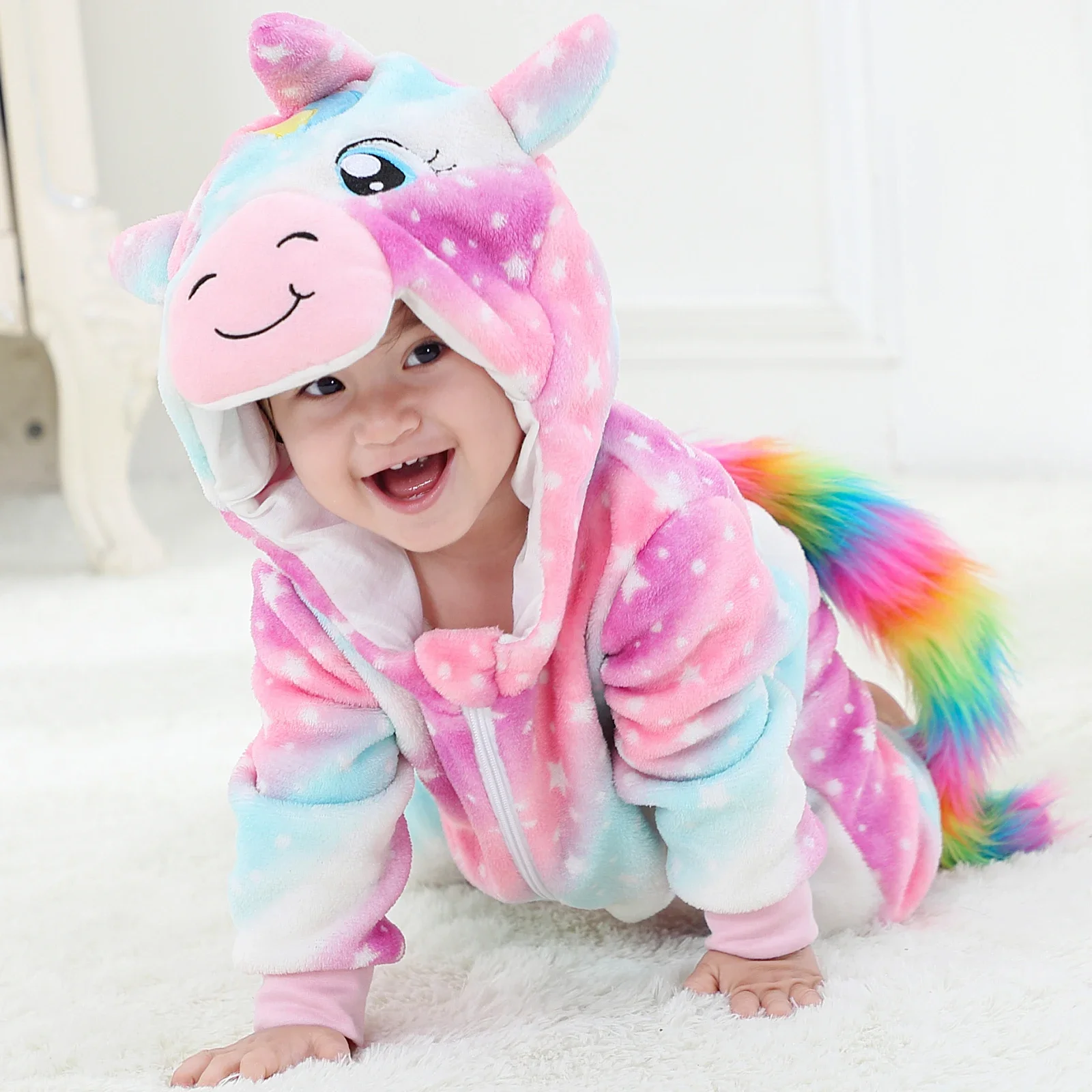 Baby Rompers Winter Costume Flannel for Girl Boy Toddler Infant Clothes Kids Overall Animals Panda Tiger Lion Unicorn Ropa Bebe