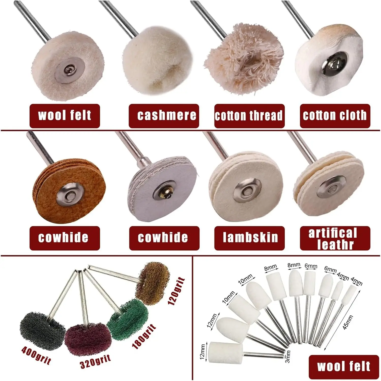 SI FANG Polishing Buffing Wheel for Rotary Tool Accessories, Cotton Wool Felt Jewelry Drill Kit