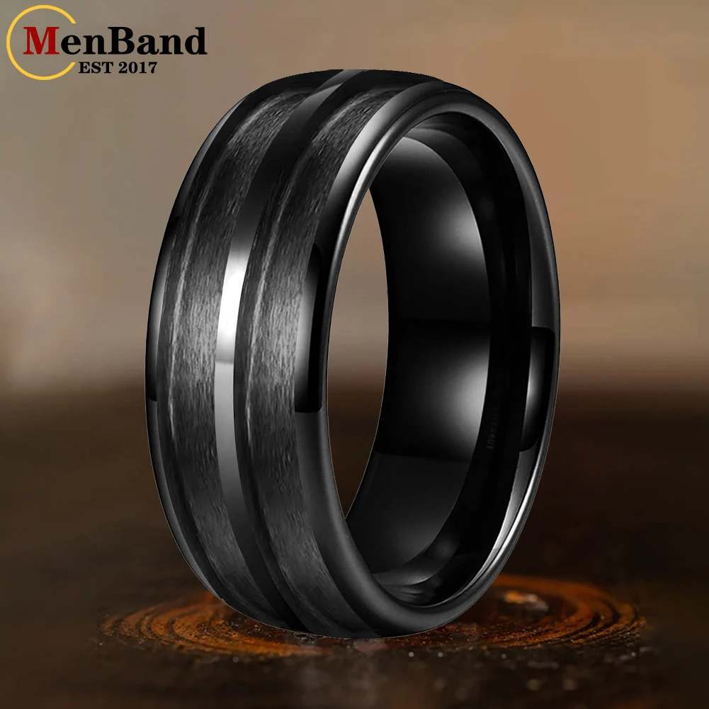 MenBand 8mm Plating Tungsten Blank Core Ring for Customized Inlay with 2.5mm Double Grooves Domed Comfort Fit