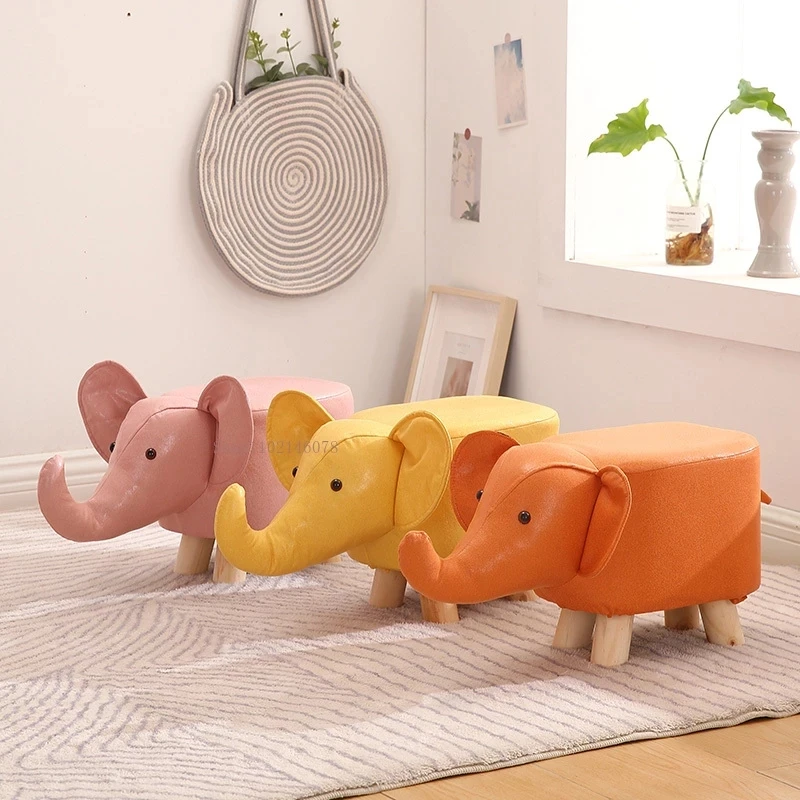 Tabouret bas en bois véritable pour enfants, animal de dessin animé, meubles de maison, joli tabouret animal créatif, changement de chaussures,