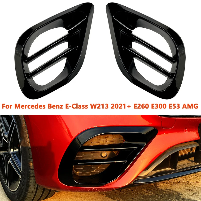 

For Mercedes Benz E-Class W213 2021+ E260 E300 E53 AMG Front Wind Blade Grille Spoiler Gloss Black Exterior Guard Modification