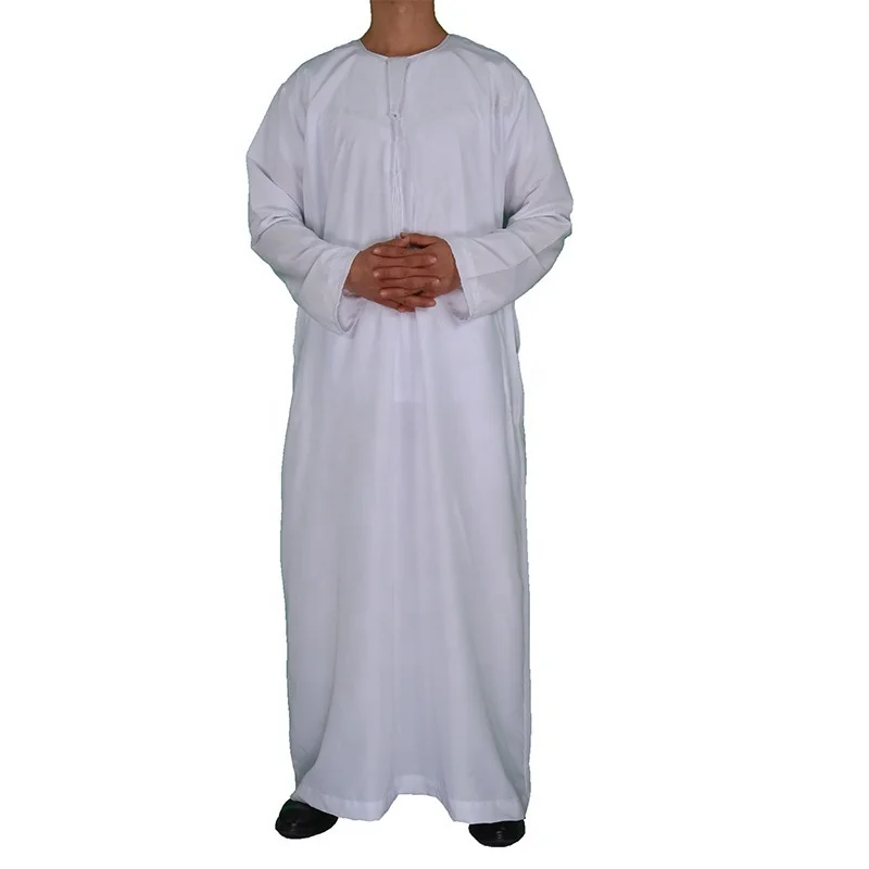 Nationale Kostuum Mannen Moslim Kleding Wit Jubba Thobe Lange Mouwen Robes Dubai Midden-oosten Mannen Islamitische Arabische Kaftan Hoofddeksels