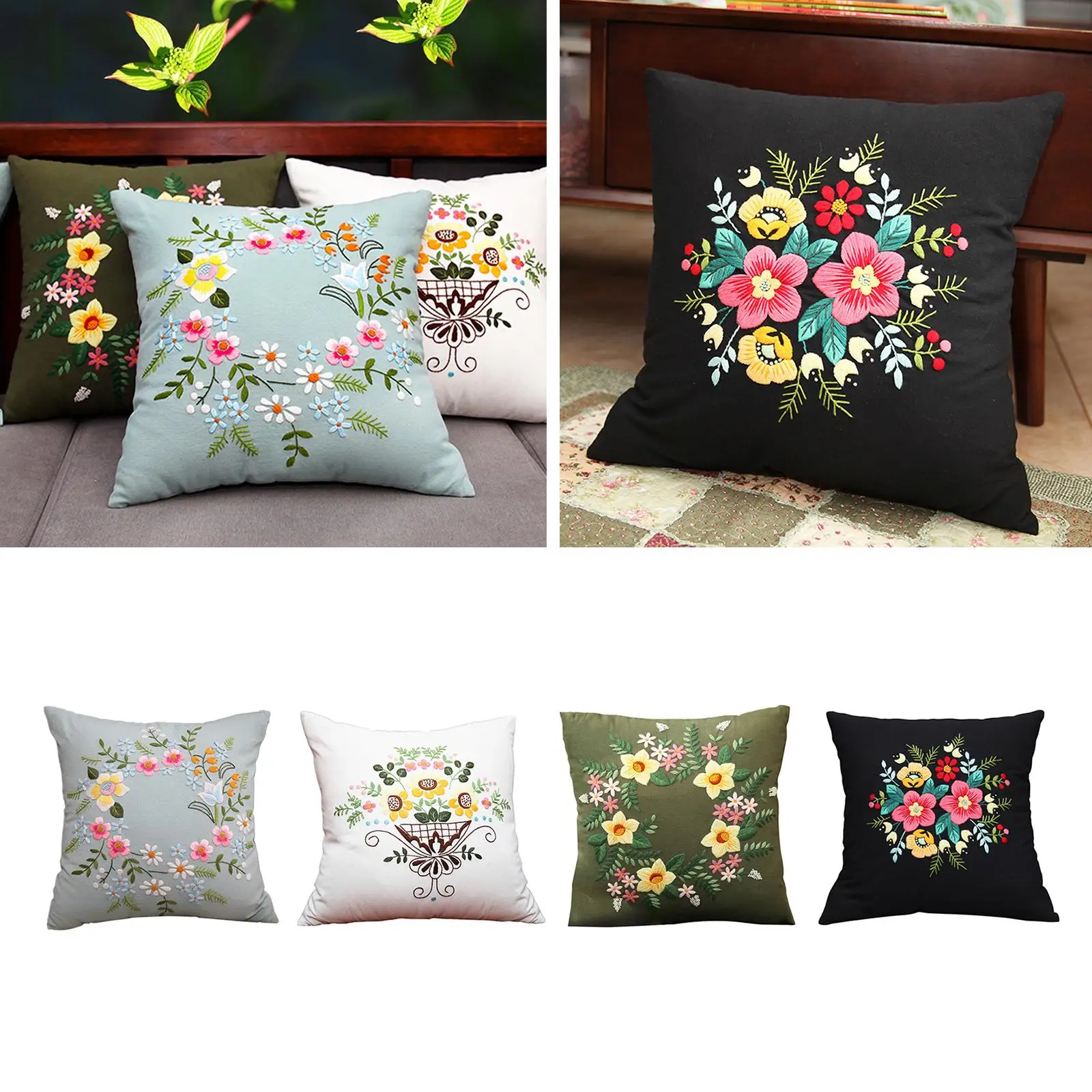 

DIY Embroidery Pillow Covers Kit Fabric Pillow Case Kit Colorful Threads Cross