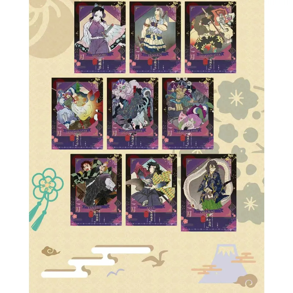 Venta al por mayor de tarjetas de colección Demon Slayer para niños y niñas, tarjeta de personaje de Anime de sangre caliente Popular japonesa, regalo de tendencia de moda de ladrillo