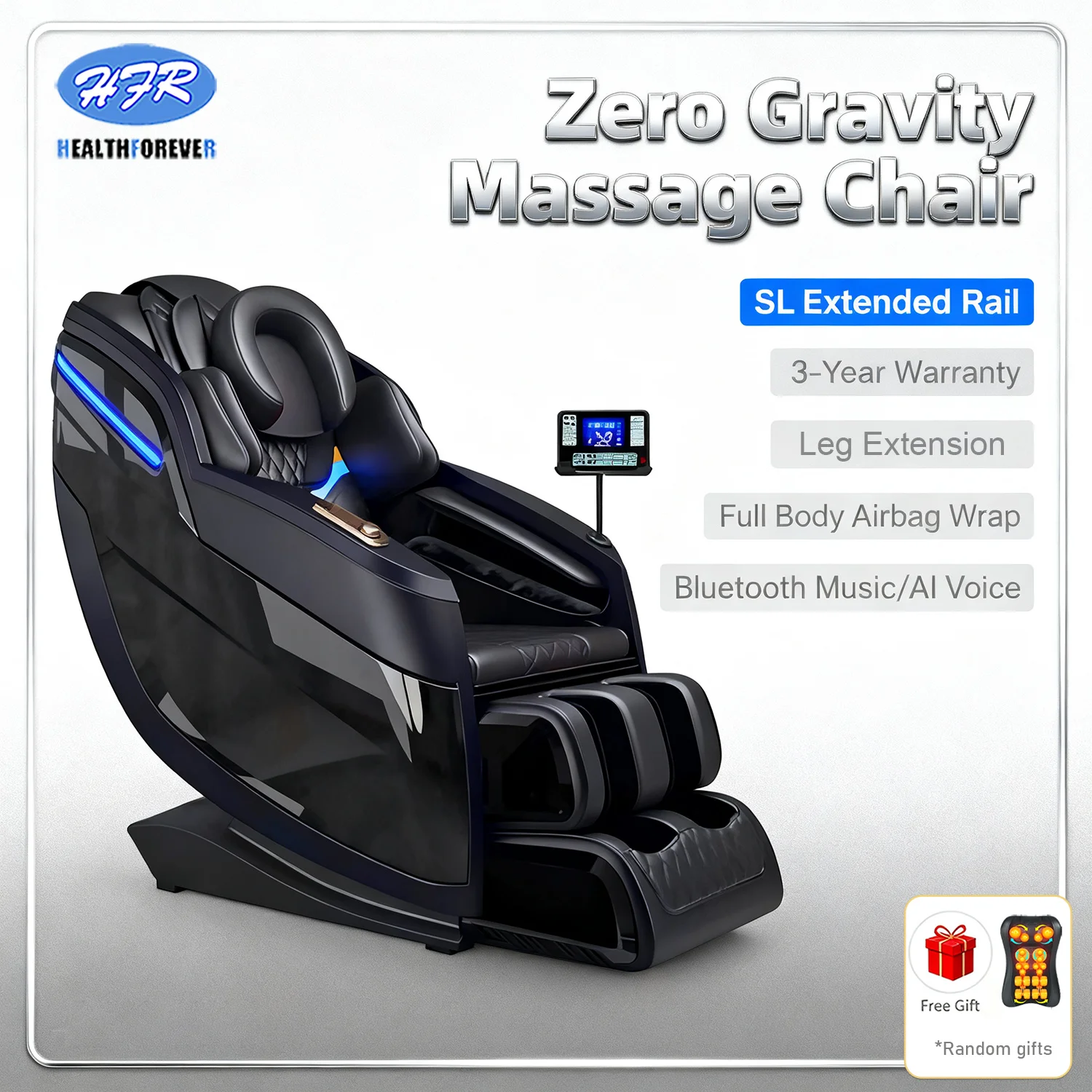 

2025 Массажное кресло для всего тела с нулевой гравитацией SL-Track Shiatsu Foot Roller Heat Airbags Bluetooth музыкальное кресло с голосовым управлением