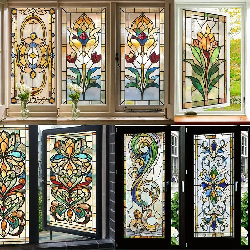 

European Style Retro Glass Film,Electrostatic Frosting,Adhesive Free Art Painting,Privacy Protection, Window Film, Stained Glass