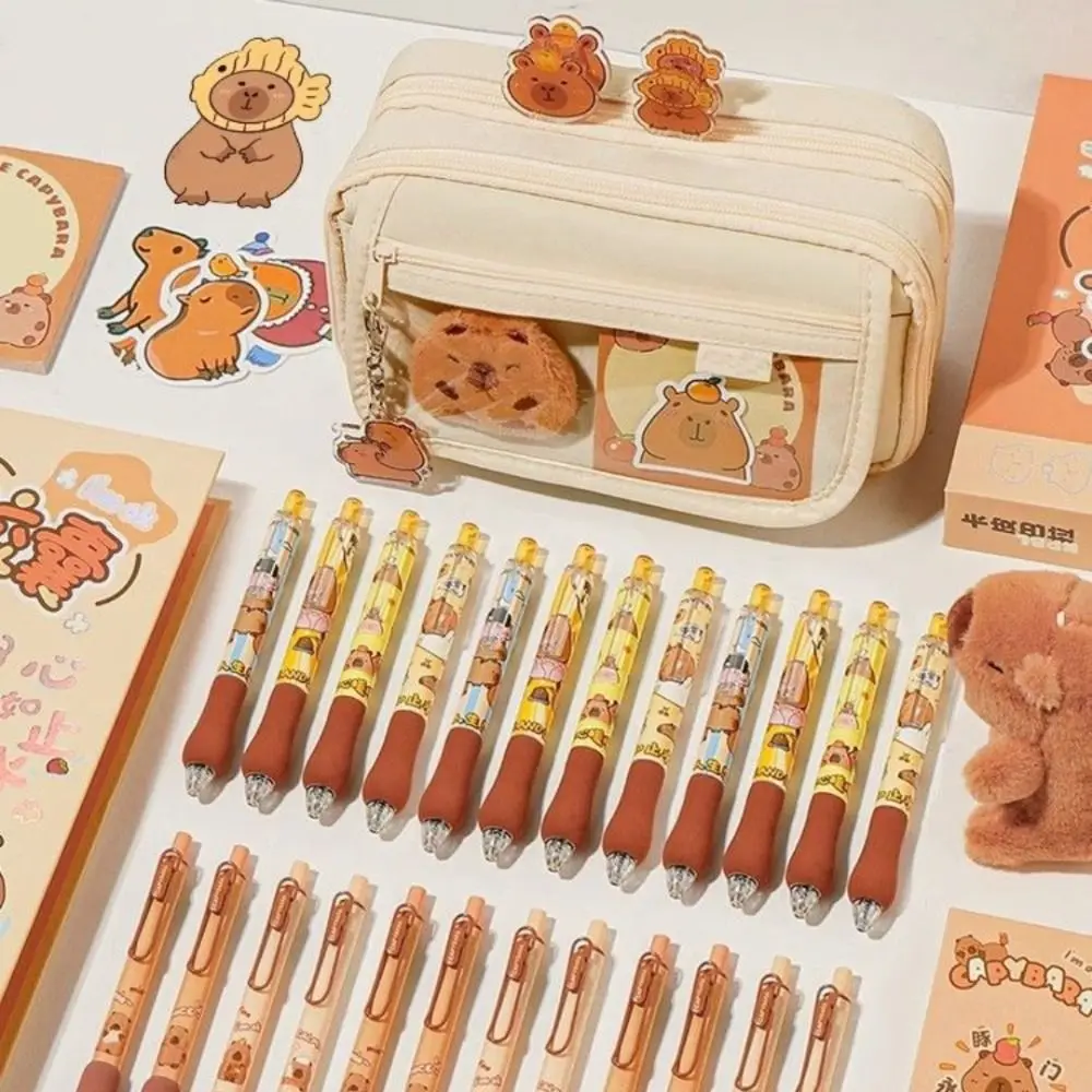 Capybara Transparent Pencil Case Large Capacity with Front Pocket Transparent Pen Bag Zipper Multifunctional Stationery Box